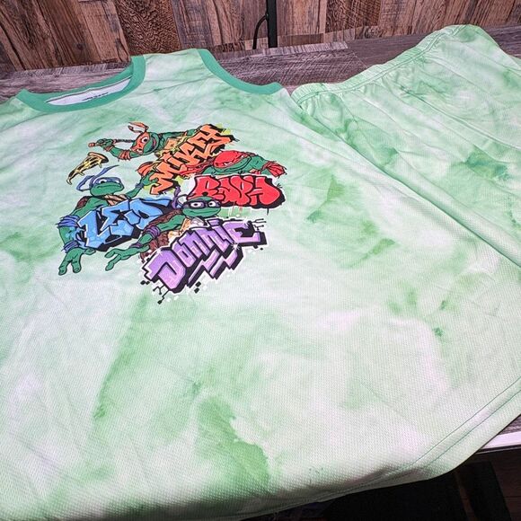 NWOT Teenage Mutant Ninja Turtles Pajama Set – Green Tie-Dye Tank & Shorts - Picture 1 of 3